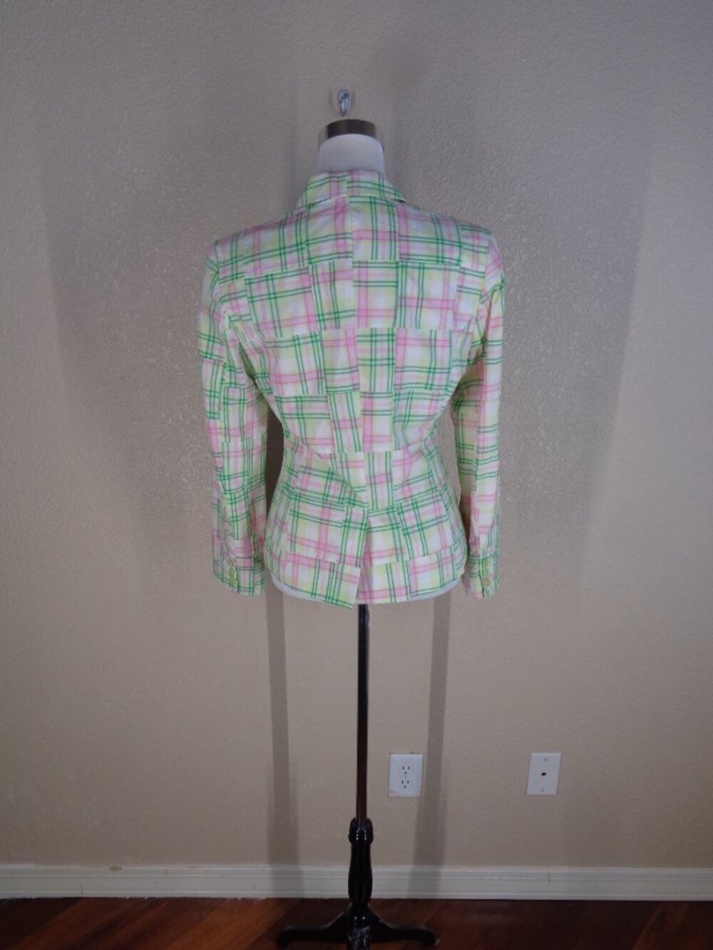 Classic Lily Pulitzer Cotton Plaid Blazer, Lined Pink and Green sz 8 - Picture 4 of 5
